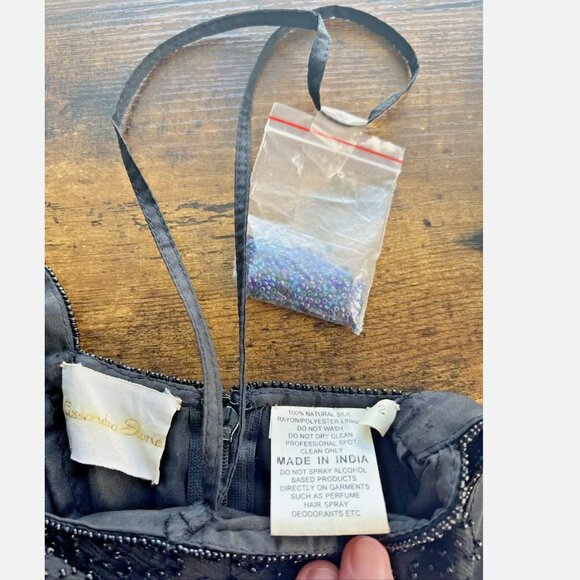 Cassandra Stone Fully Beaded Black Blue Ombre Silk Evening Gown - Size 2 - Picture 6 of 11